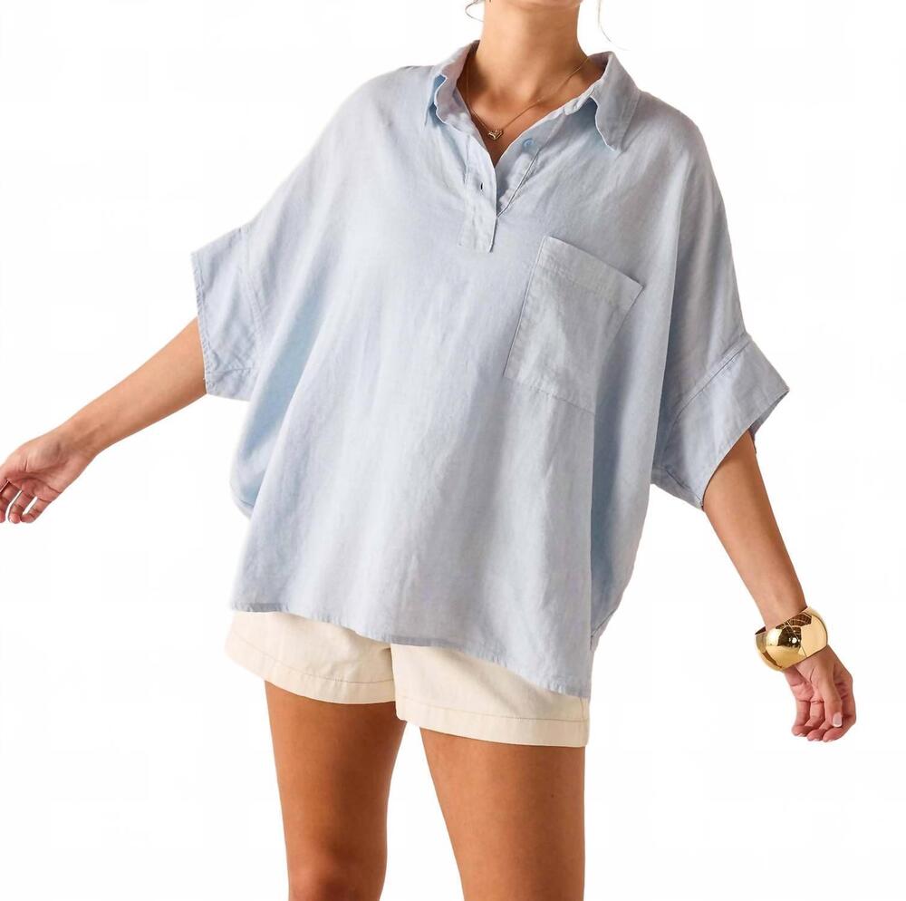 NEW MERSEA hermosa collared top in zen blue